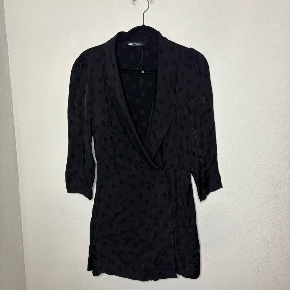 Zara Black Polka Dot Wrap Long Sleeve Romper Size Medium